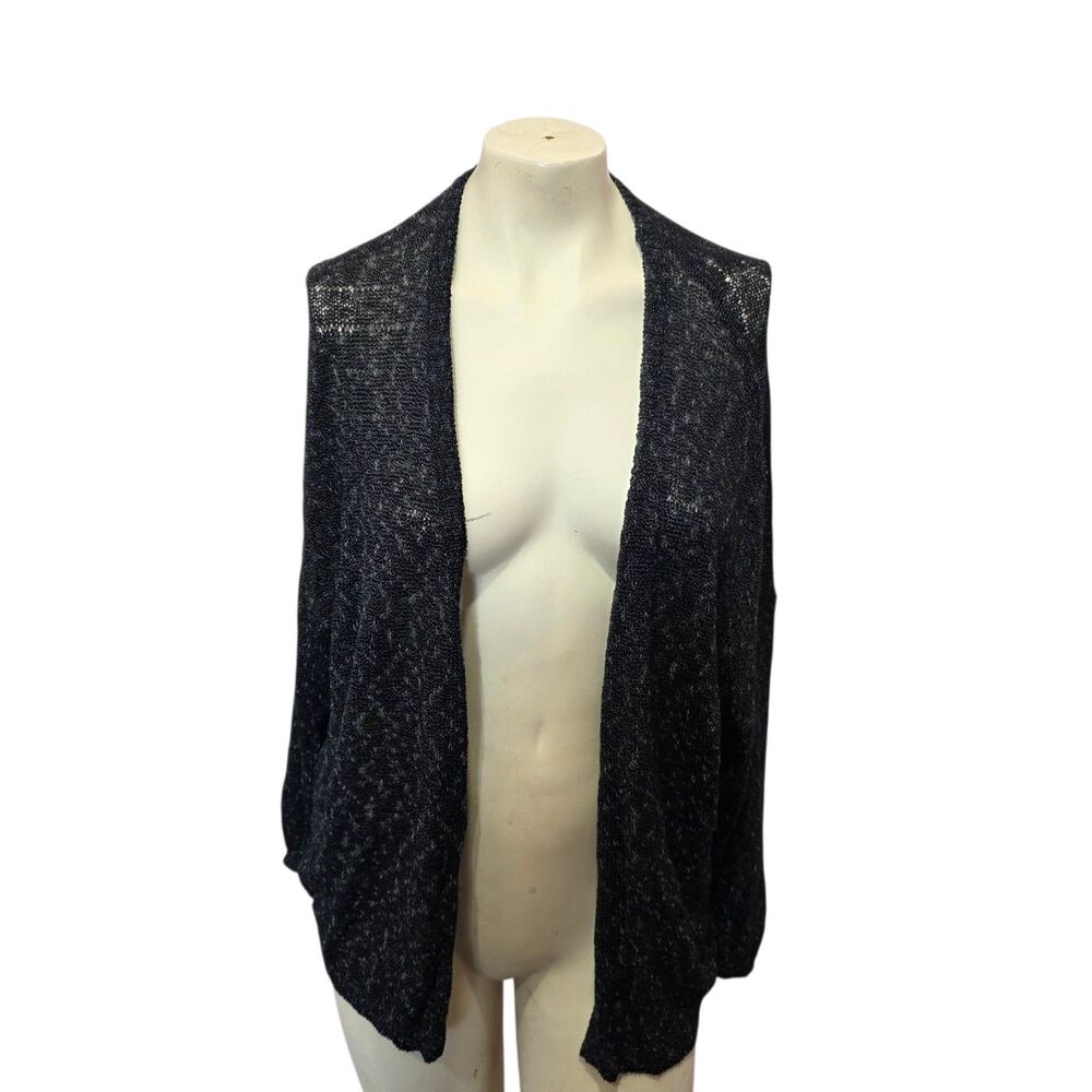 Lane Bryant Black Metallic Open Front Cardigan Sweater Plus Size 14/16 Knit